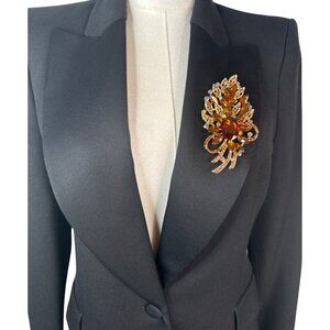2/$30 Carmel Crystal Leaf Brooch Pin With Amber & Multicolor Rhinestones